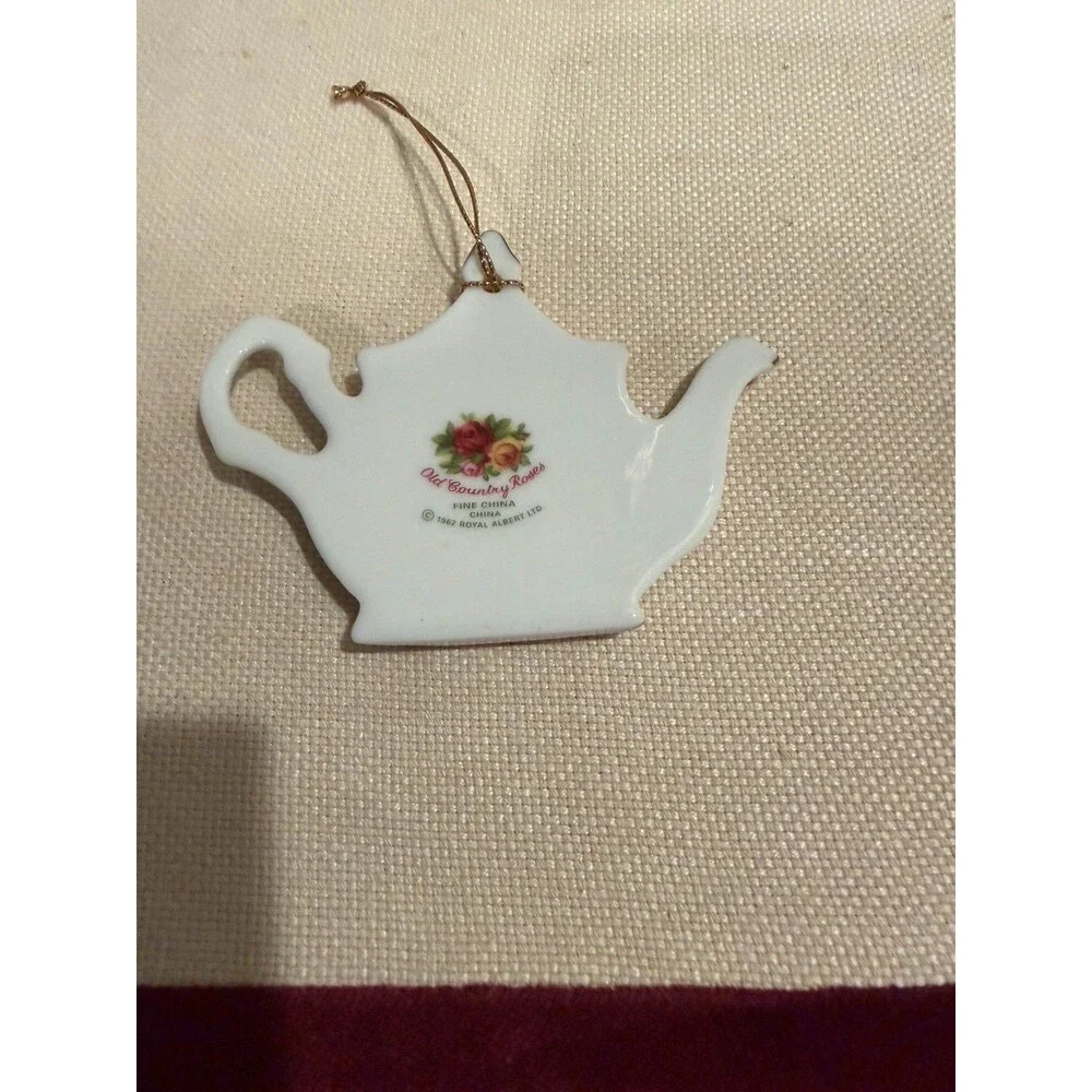 VTG Royal Albert Old Country Roses Teapot-shaped Christmas Ornament Bone China